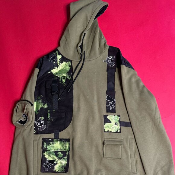 Upcycled Unisex Festival Pullover Hoodie, Street Style, Size L - Picture 5 of 11